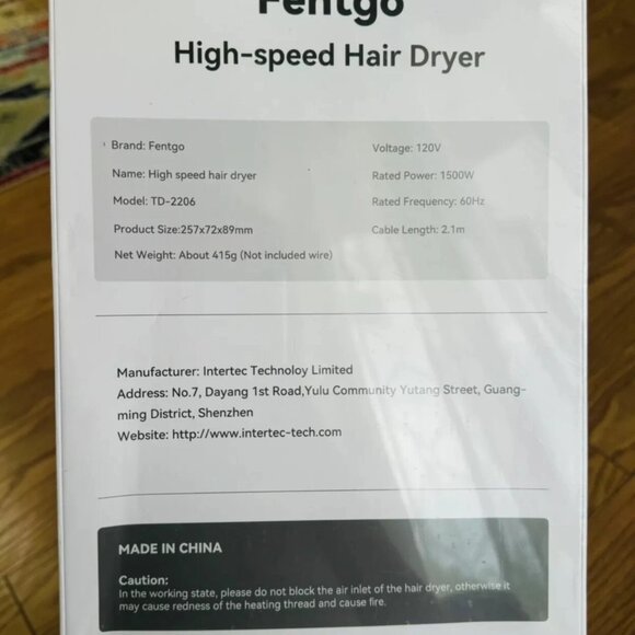 Fentgo High-Speed Hair Dryer - Grey Not Opened - Picture 4 of 4